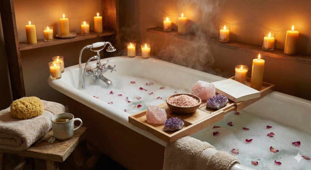 塩風呂でデトックスを行い復縁の運気を引き寄せる浄化の様子
